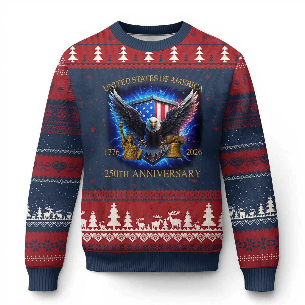 Eagle 250th Anniversary Ugly Christmas Sweater USA Patriotic American Flag Jumper Gifts
