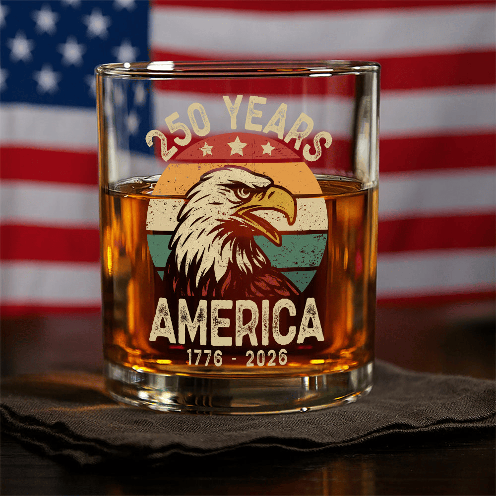 Eagle America 250 Years 1776 2026 Whiskey Glass Fourth Of July Gift For Men