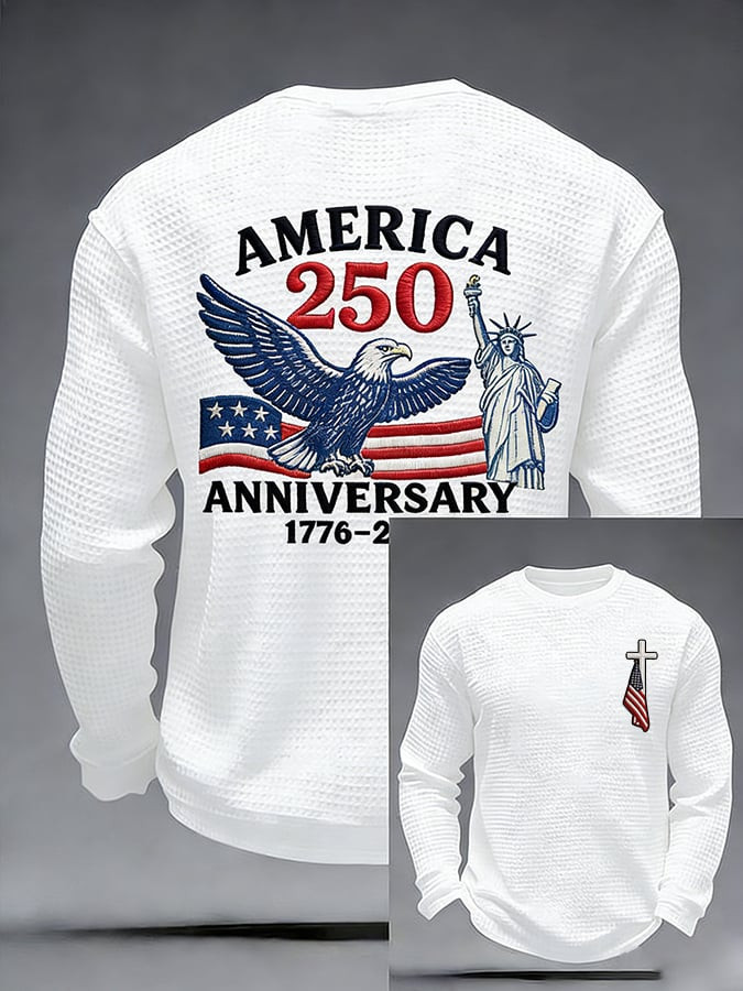 Eagle America 250 Years Anniversary Long Sleeve Shirt Faith Cross USA Flag Patriotic Apparel