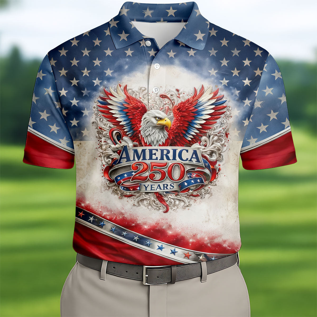 Eagle America 250 Years Golf Polo Shirt Patriotic Golf Shirt Golf Gifts For Guys