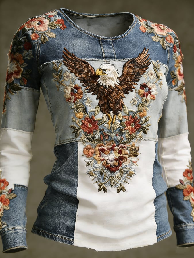 Eagle America 250 Years Of Freedom Floral Long Sleeve T-Shirt Womens Patriotic Shirts Gifts