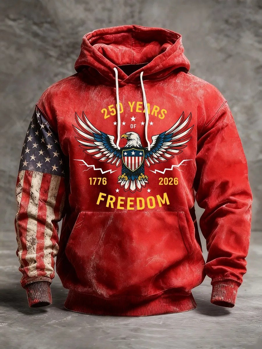 Eagle America 250 Years Of Freedom Hoodie USA Flag Men's Patriotic Apparel Gifts For Brothers
