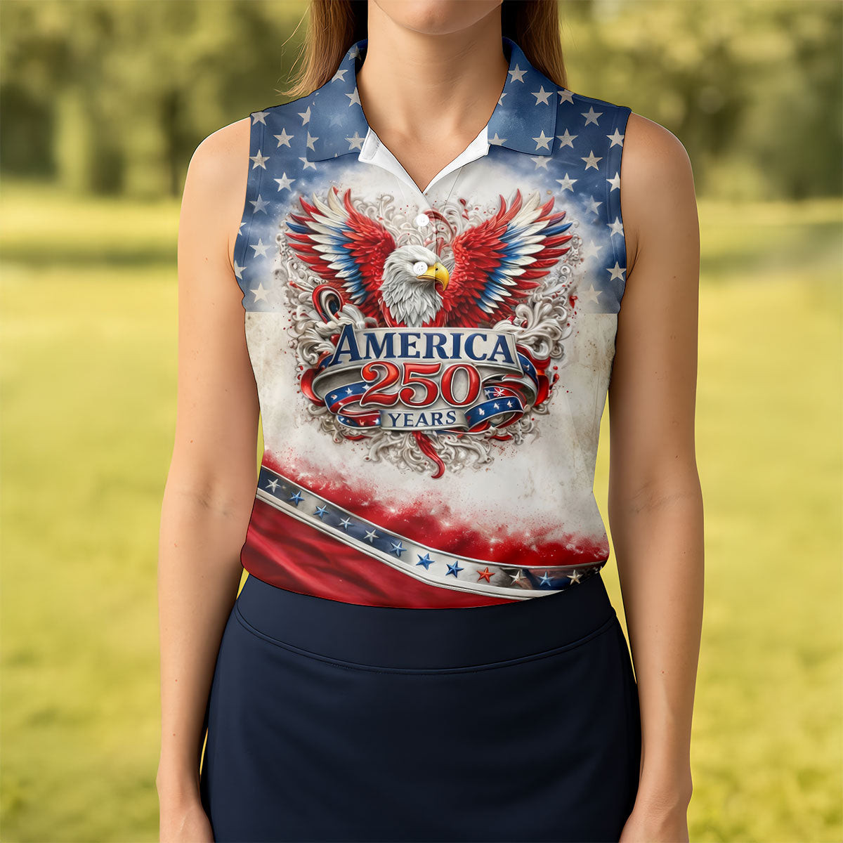Eagle America 250 Years Sleeveless Polo Shirt Patriotic Golf Shirt Golf Presents For Women