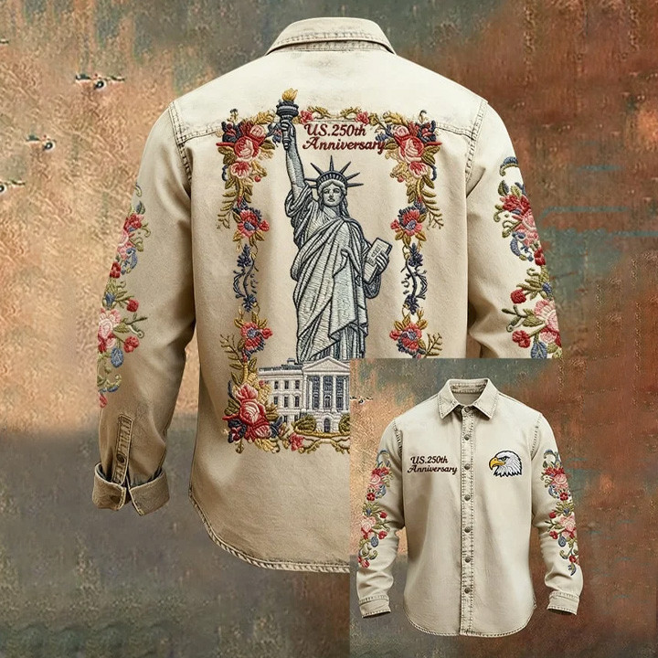 Eagle America 250Th Anniversary 1776 2026 Button Up Long Sleeve Shirt Statue Of Liberty Apparel