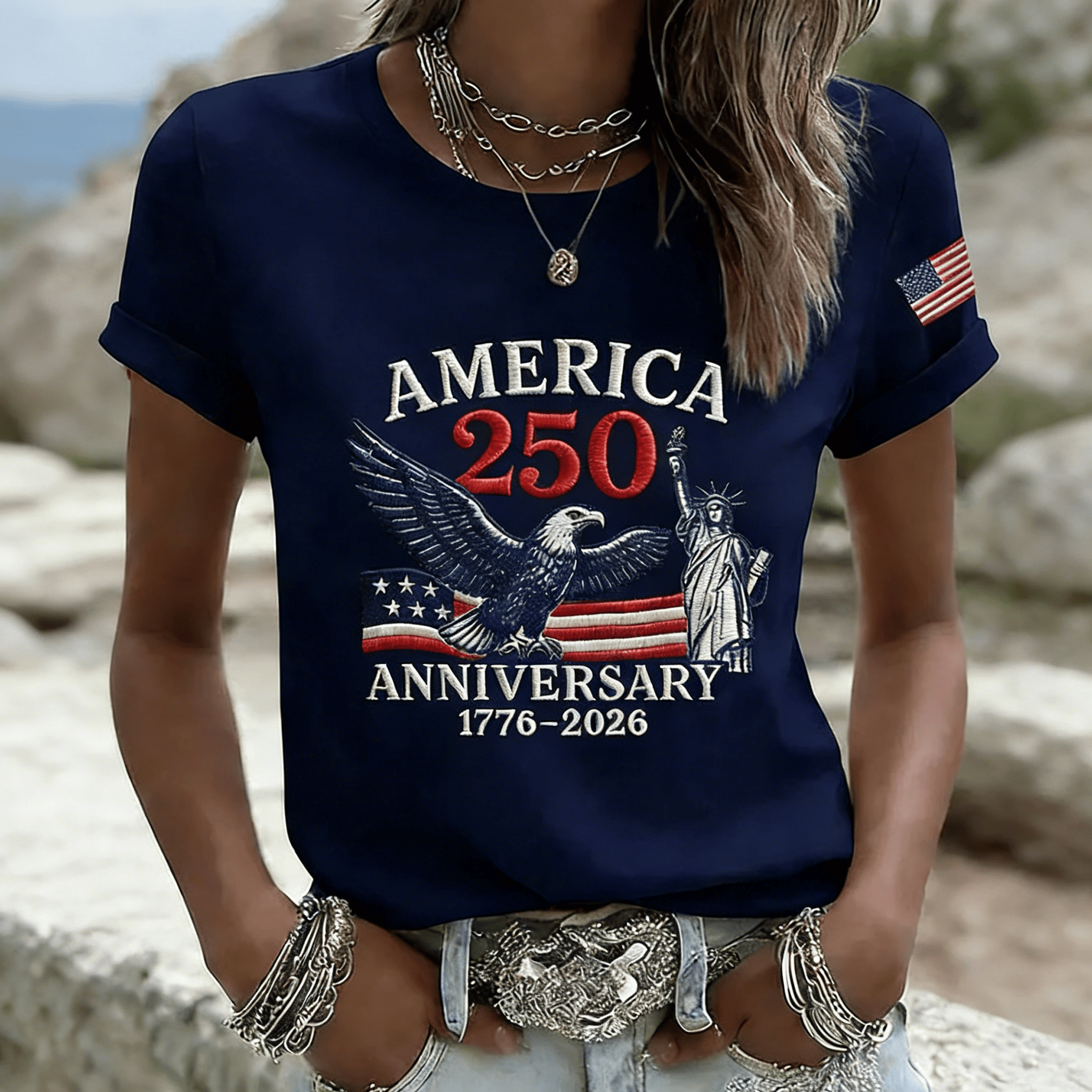 Eagle America 250th Anniversary 1776 2026 T-Shirt Statue Of Liberty Apparel Patriotic Gift For Her