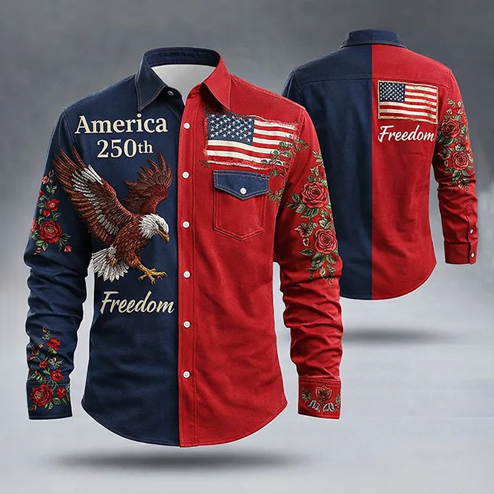 Eagle America 250Th Anniversary Button Long Sleeve Shirt Freedom Merch July 4th Gift