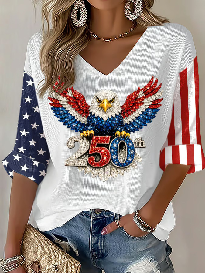 Eagle America 250th Anniversary Long Sleeve V-Neck T-Shirt 1776 2026 Merch 4th Of July Gifts