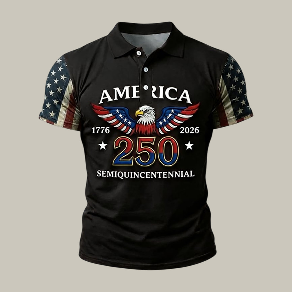 Eagle America 250th Anniversary National Flag Polo Shirt Semiquincentennial Merch July 4th Gifts