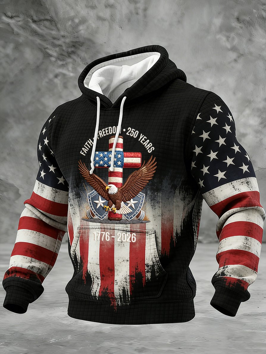 Eagle America Faith Freedom 250 Years Hoodie Faith Cross 1776 2026 Merch Patriotic Themed Gifts