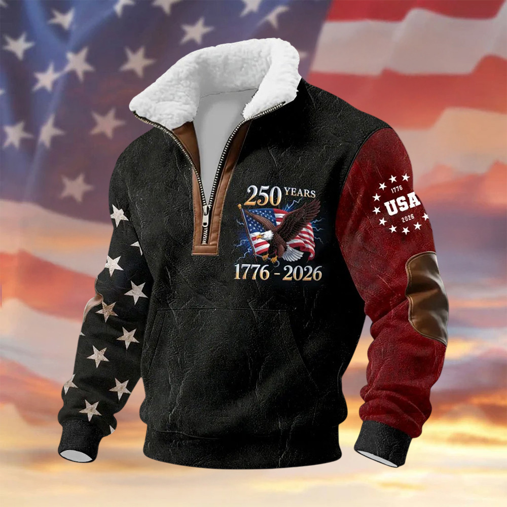 Eagle American 250 Years 1776 2026 Stand Up Collar Sweater Fourth Of July Merch