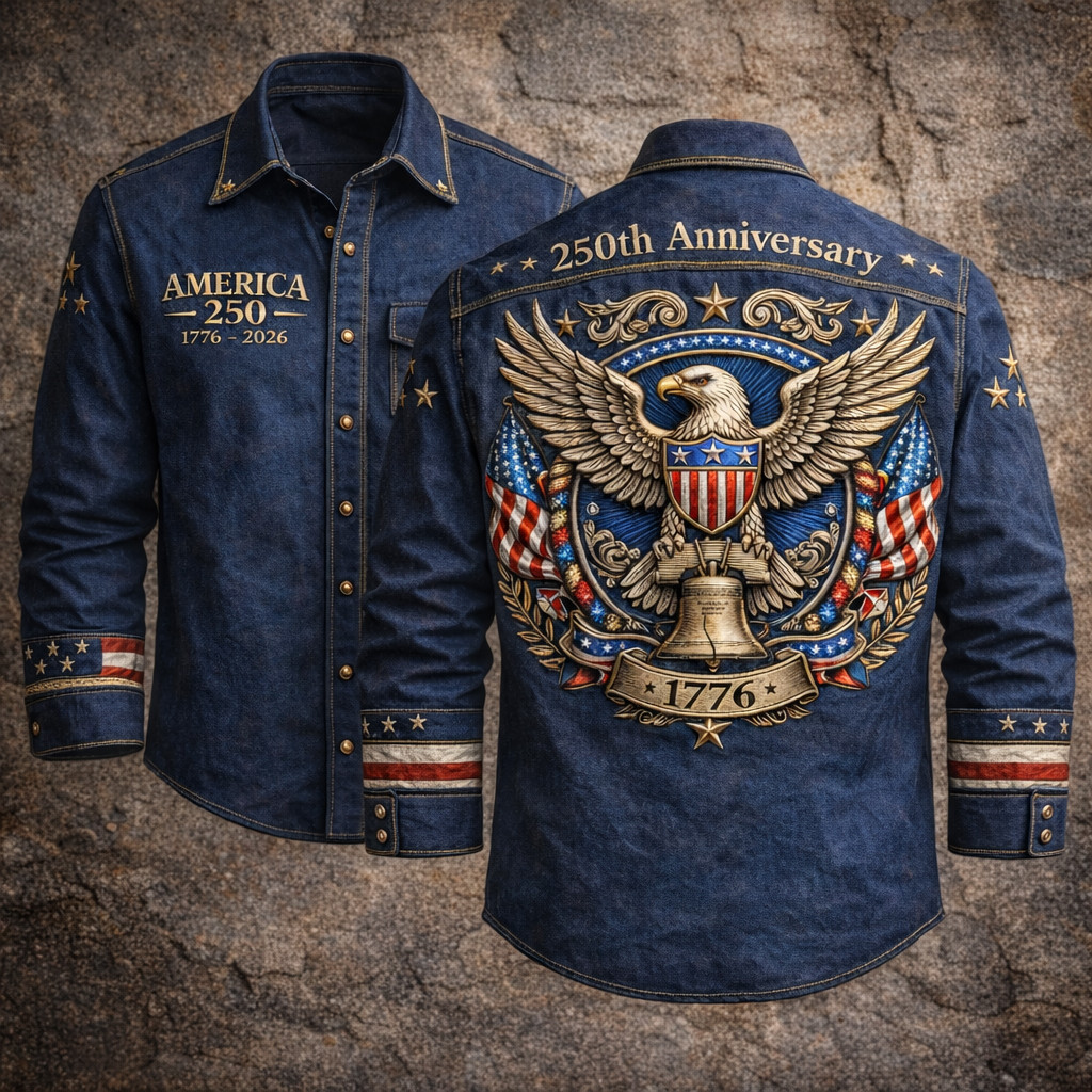 Eagle American 250 Years Birthday Button Long Sleeve Shirt Independence Day Apparel Gift For Him