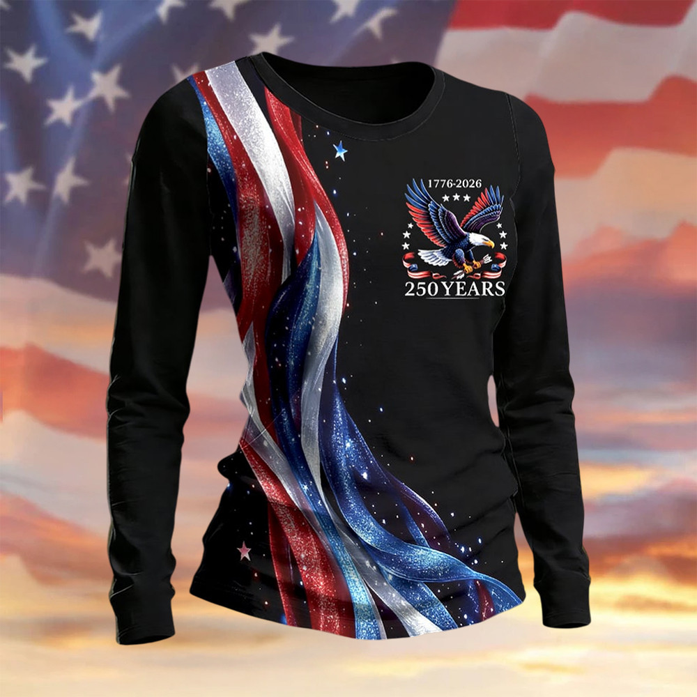 Eagle American 250th Anniversary 1776 2026 Long Sleeve Shirt 4th Of July Apparel Patriotic Gift