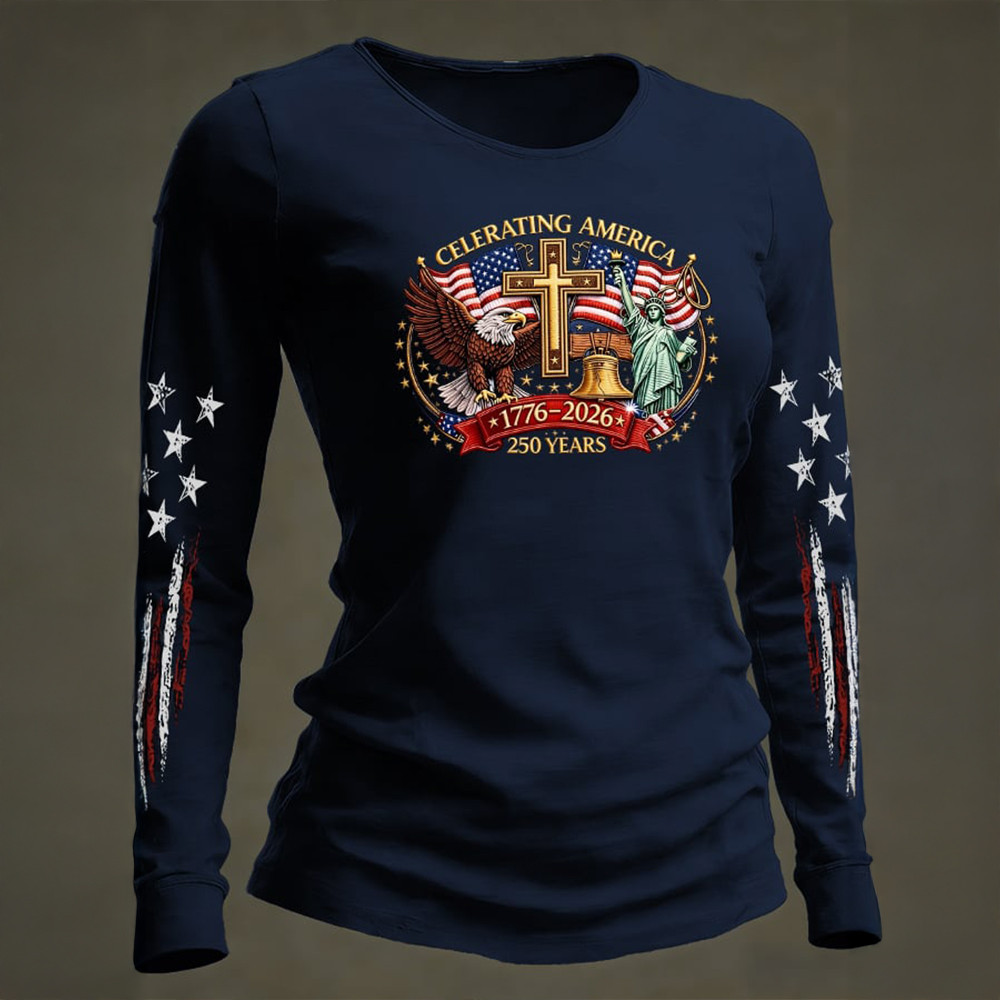 Eagle American 250th Anniversary Long Sleeve Shirt Statue Of Liberty Independence Day Merch