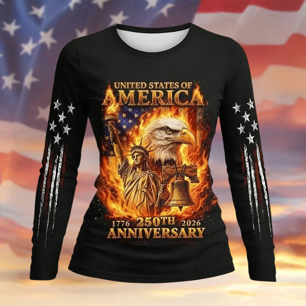 Eagle American 250th Anniversary Print Long Sleeve Shirt Independence Day 2026 Apparel
