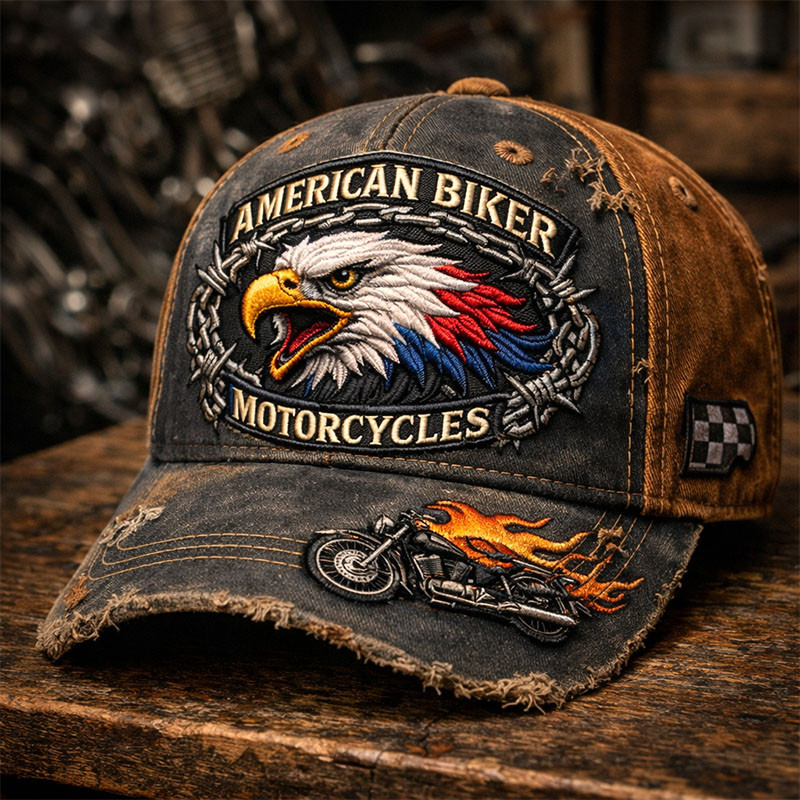 Eagle American Biker Motorcycles Vintage Hat Patriotic Baseball Cap Unique Gift For Husband