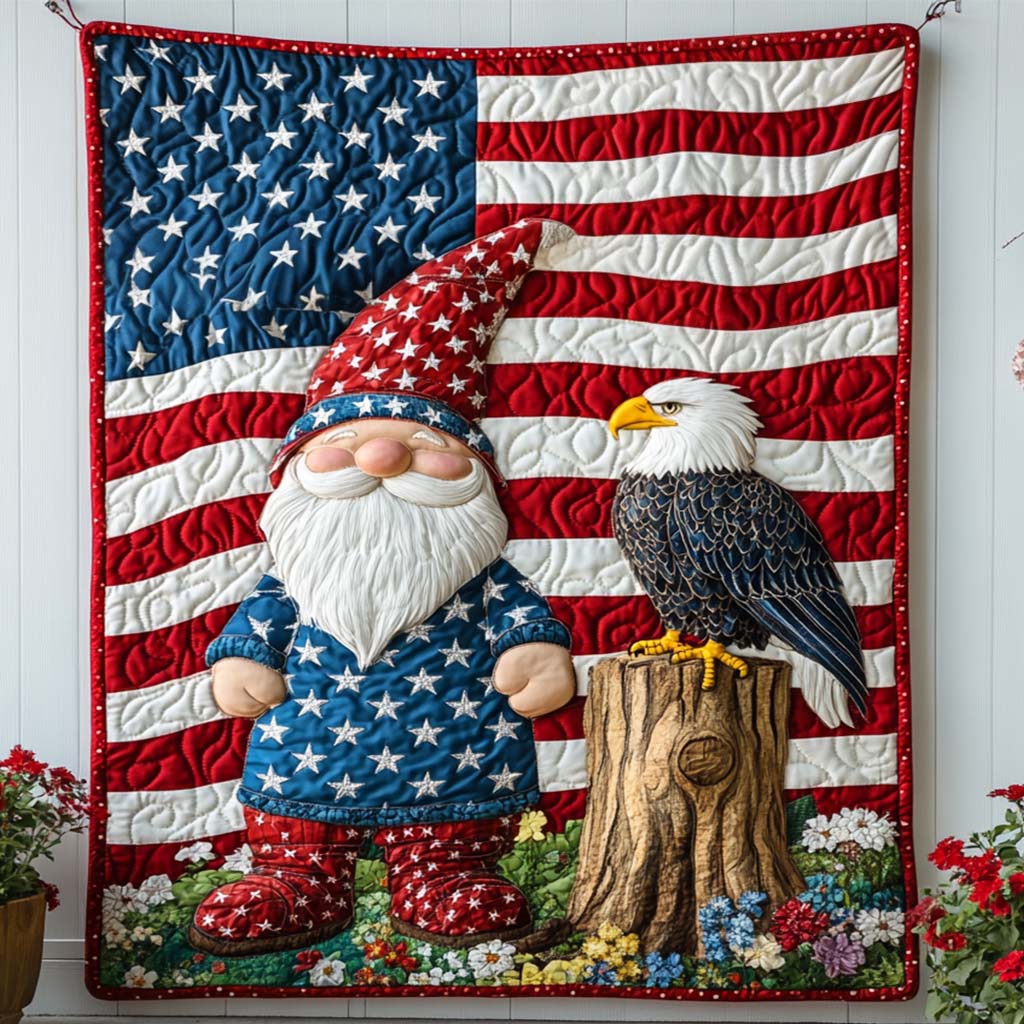 Eagle and Gnome Quilted Blanket Winter Decor Blanket Patriotic Themed Gifts