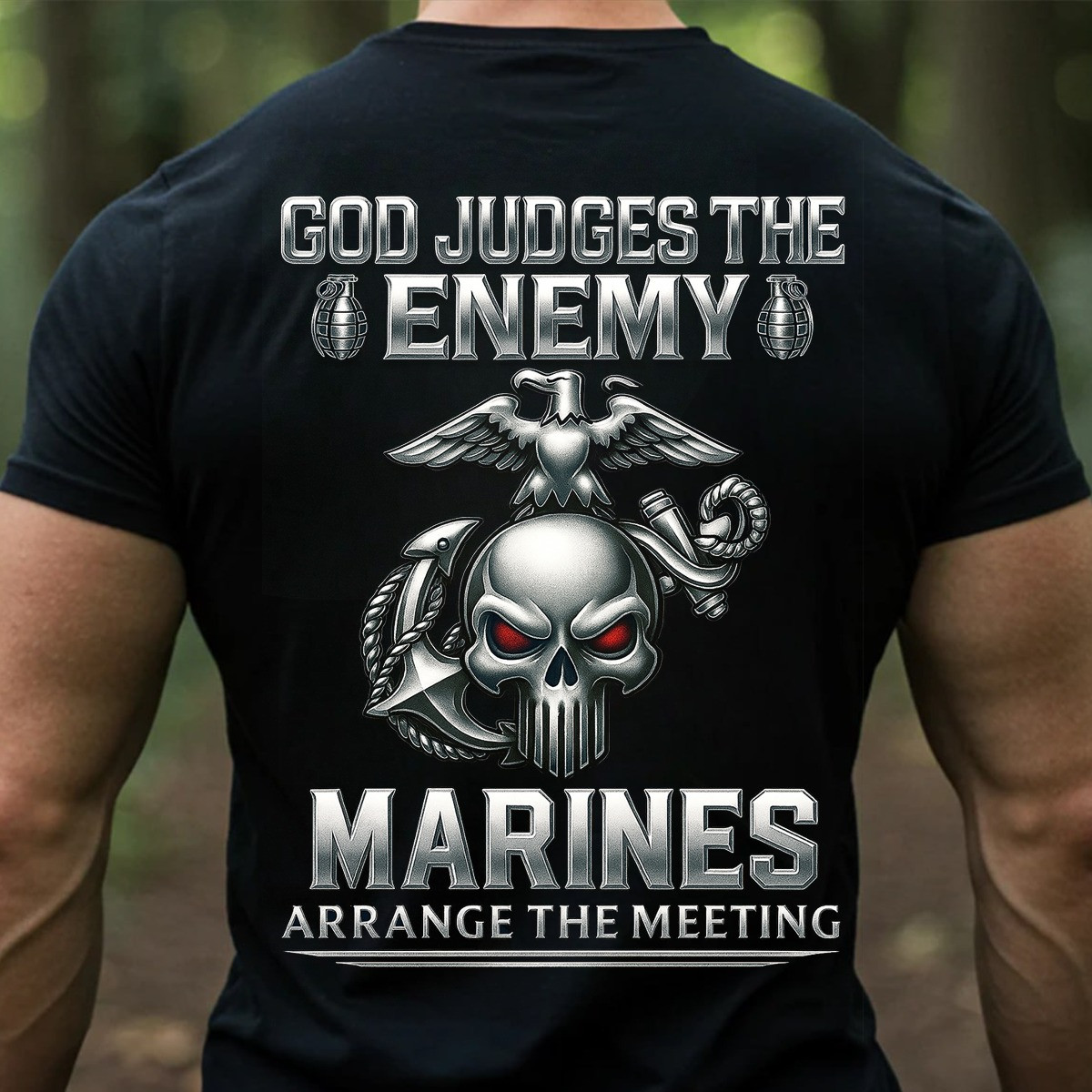 Eagle And Skull US Marines Veteran Shirt God Judges The Enemy USMC Veteran Pride Tee Gifts