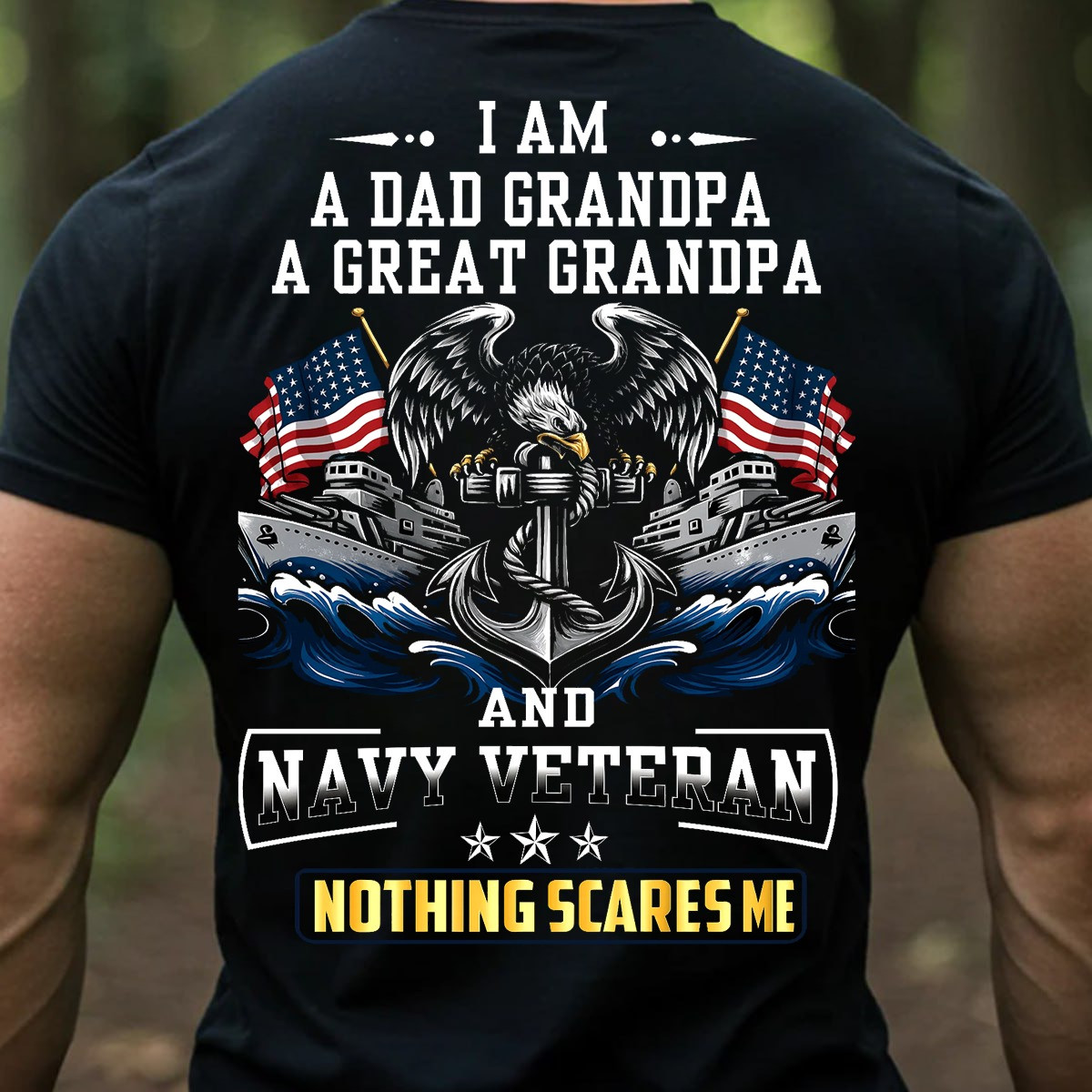 Eagle Battleship With Usa Flag Navy Veteran T-Shirt I Am Great Grandpa Shirt Patriotic Gifts