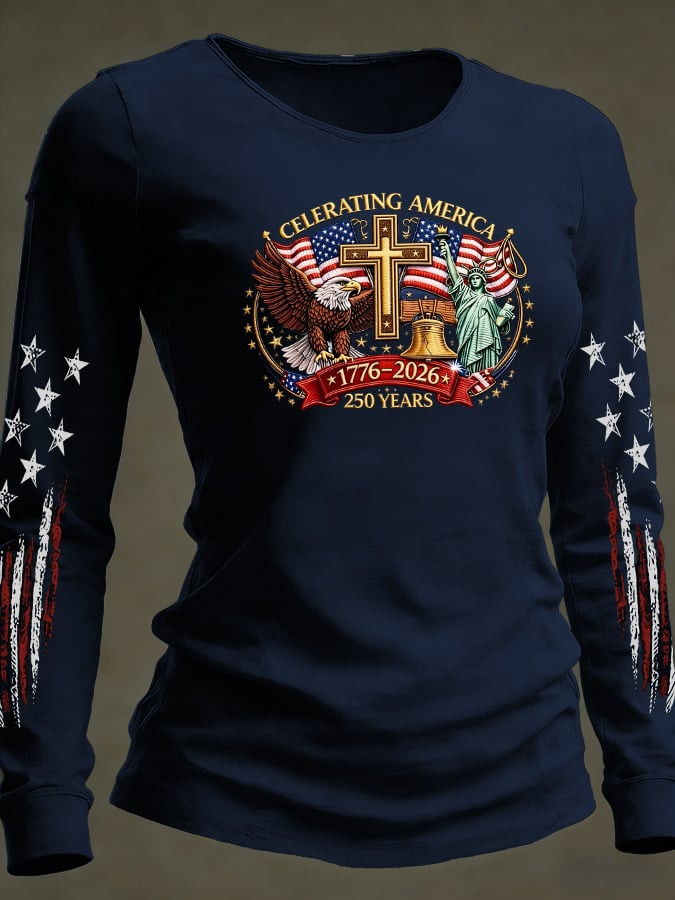 Eagle Celebrating 250 Years Of Freedom Long Sleeve Shirt Statue Of Liberty Apparel
