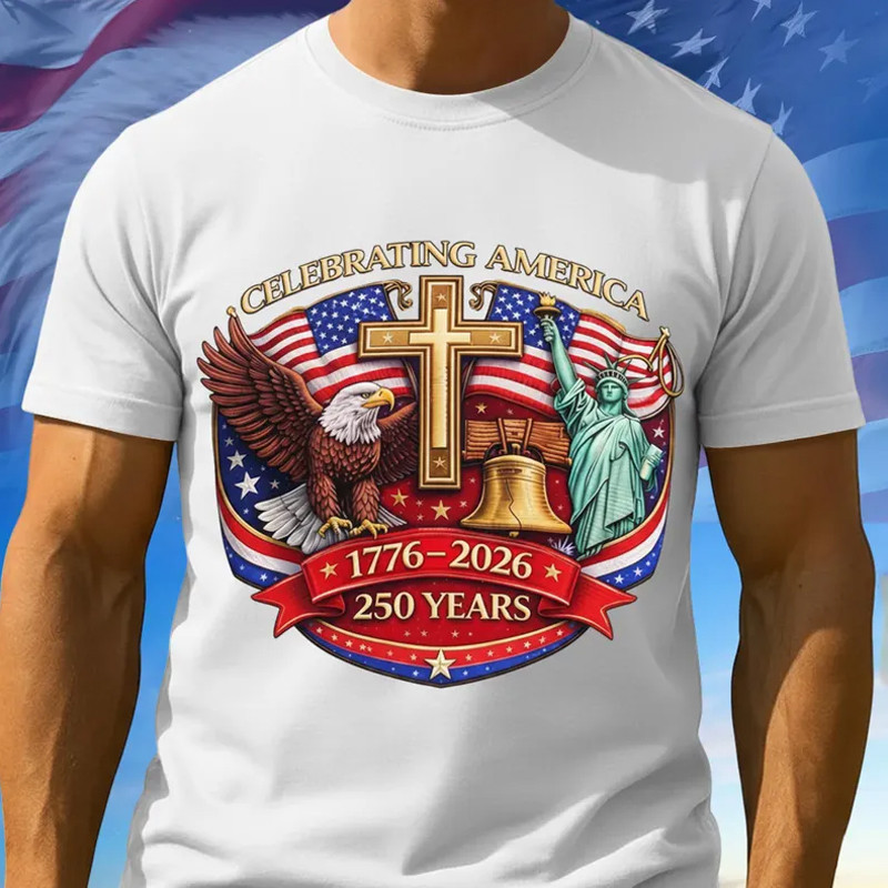 Eagle Celebrating America 250 Years 1776 2026 T-Shirt Fourth Of July Clothes Gift For Him