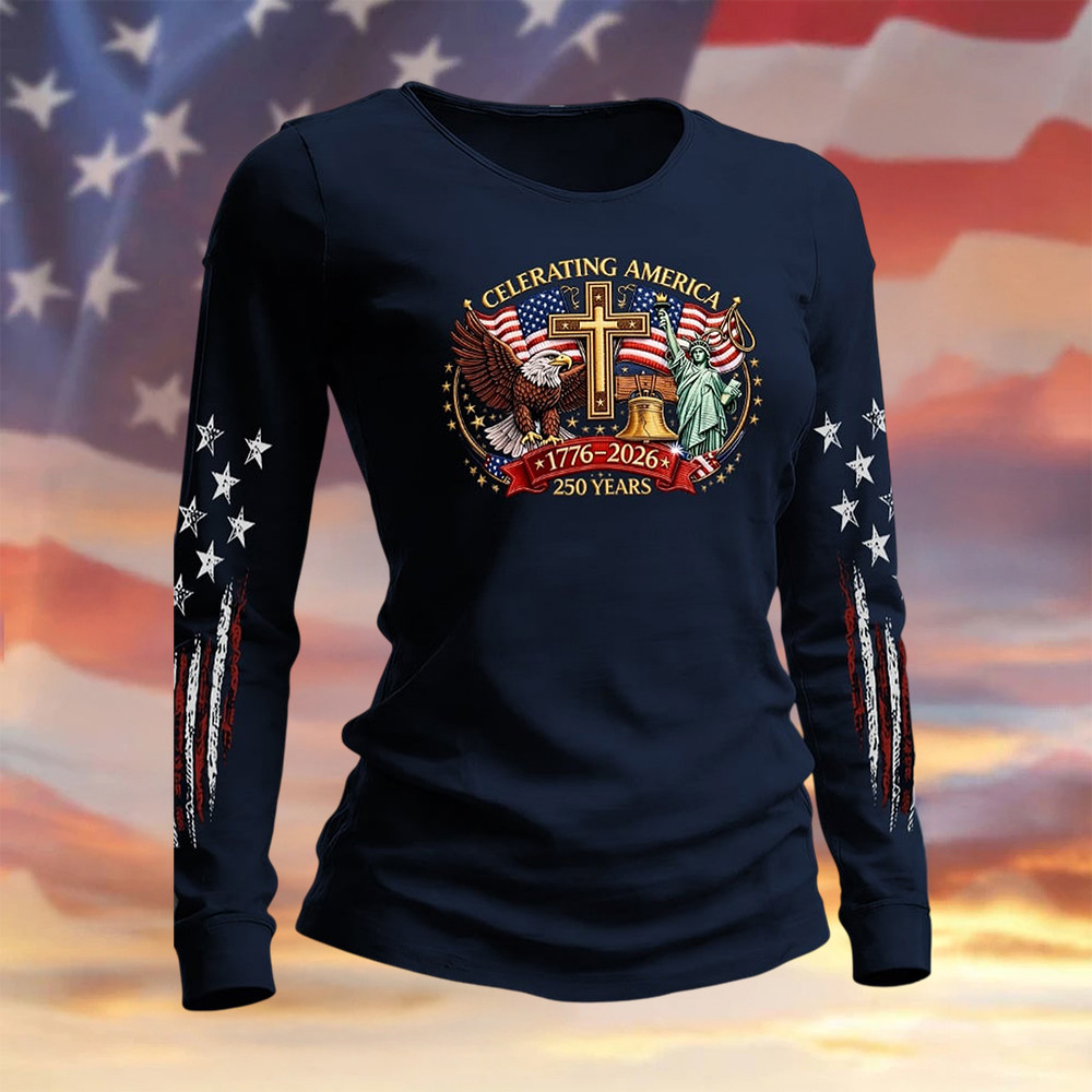 Eagle Celebrating America 250th Anniversary 1776 2026 Long Sleeve Shirt Independence Day Apparel