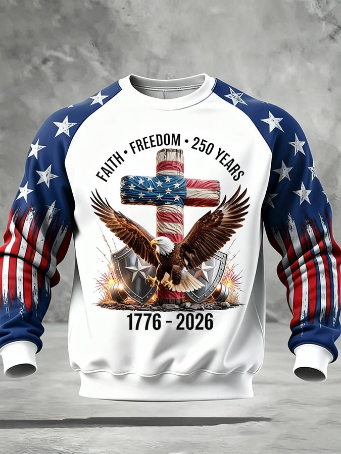 Eagle Christian Cross USA 250h Anniversary Sweatshirt Faith Freedom 250 Years 1776 2026 Merch