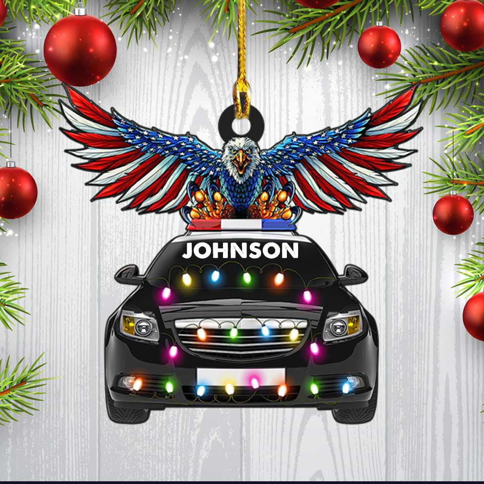 Eagle Christmas Police Car Ornament for Policeman Acrylic Ornament for Him