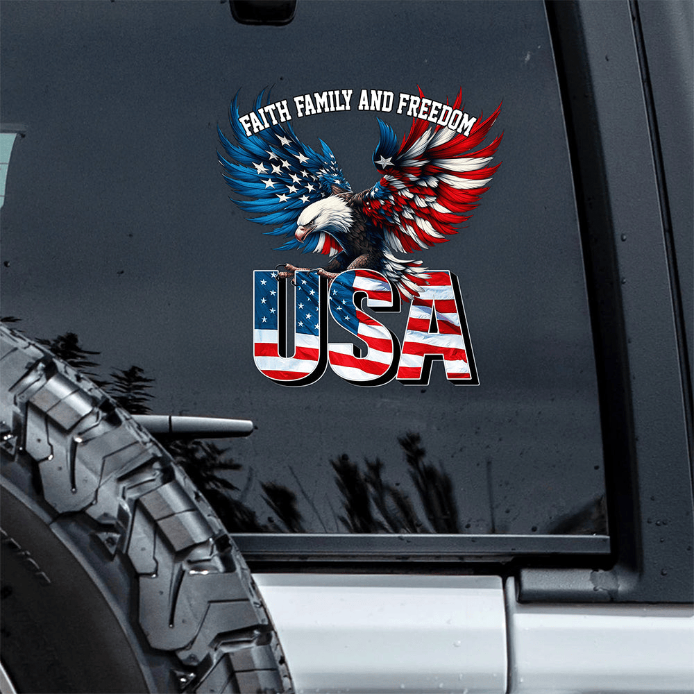 Eagle Faith Family Freedom America 250 Years Anniversary Car Window Decal Gift For Grandpa