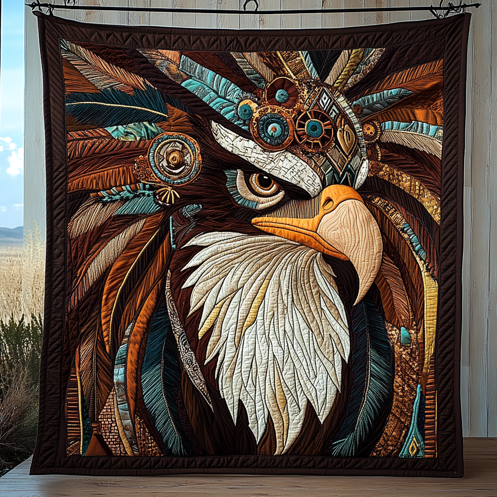 Eagle Feather Harmony Quilted Blanket American Eagle Blanket