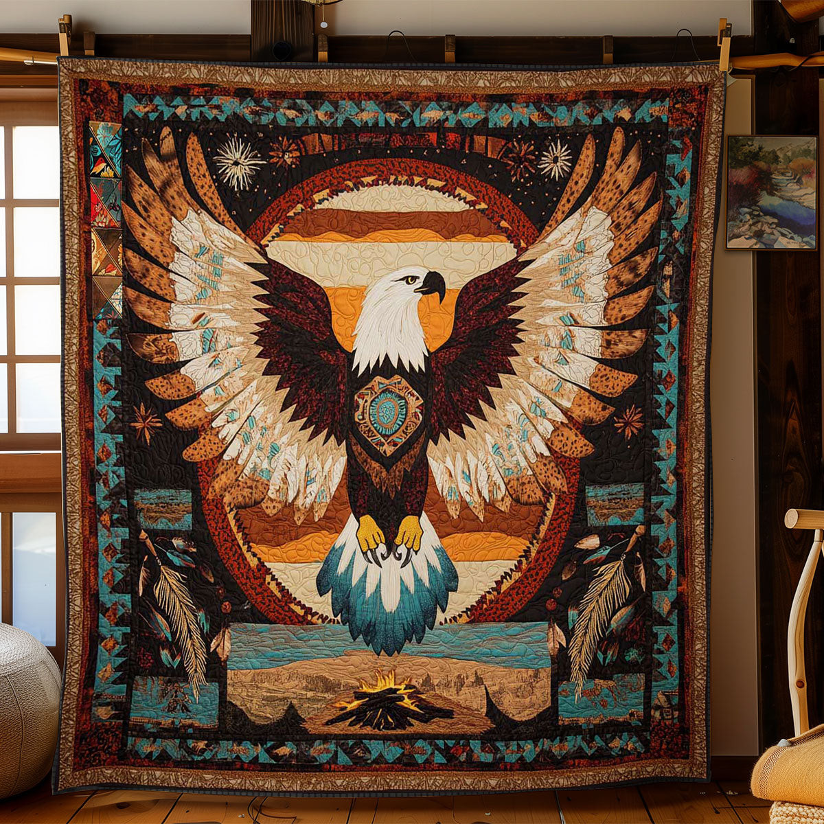 Eagle Firelight Holiday Christmas Quilt Blanket Secret Santa Gift Ideas