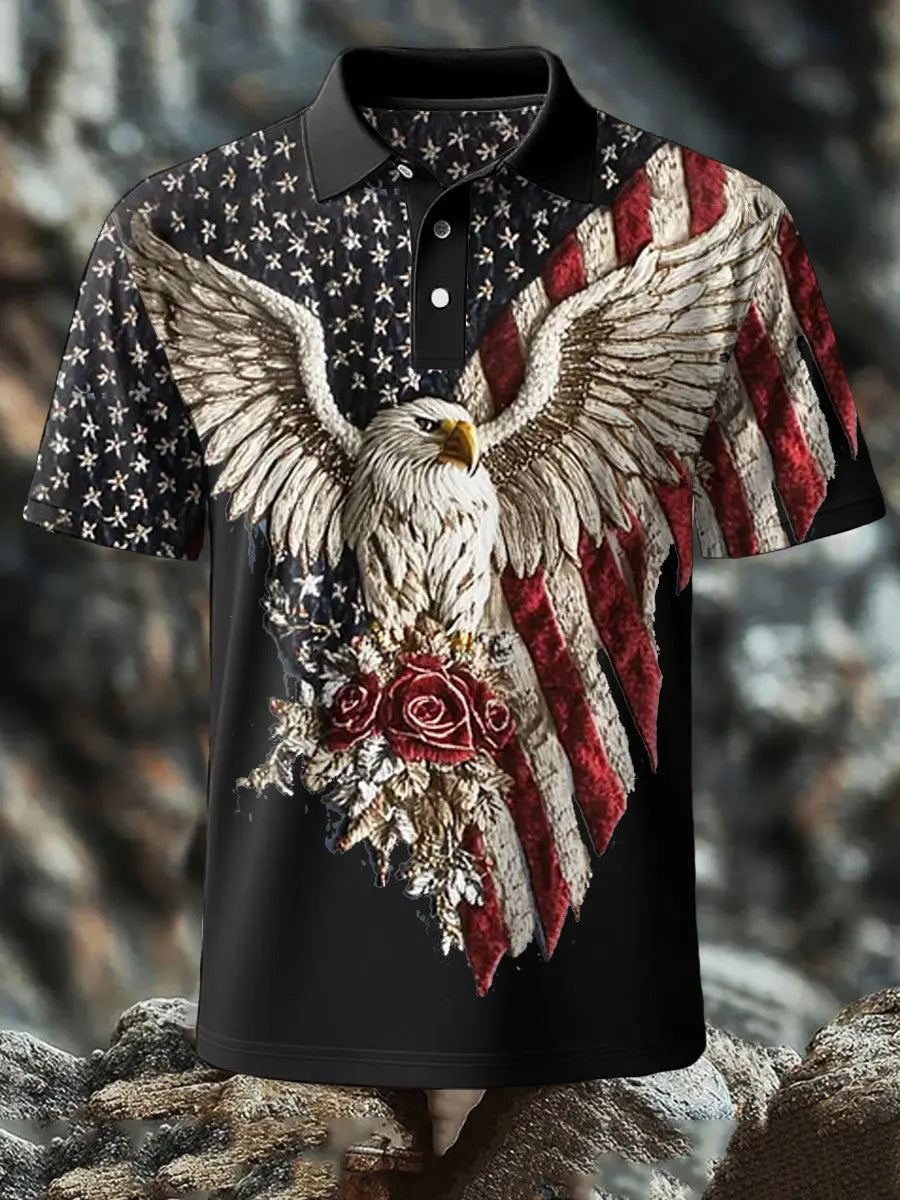 Eagle Flag Patriotic Polo Shirt USA Pride Gift for Independence Day Enthusiasts