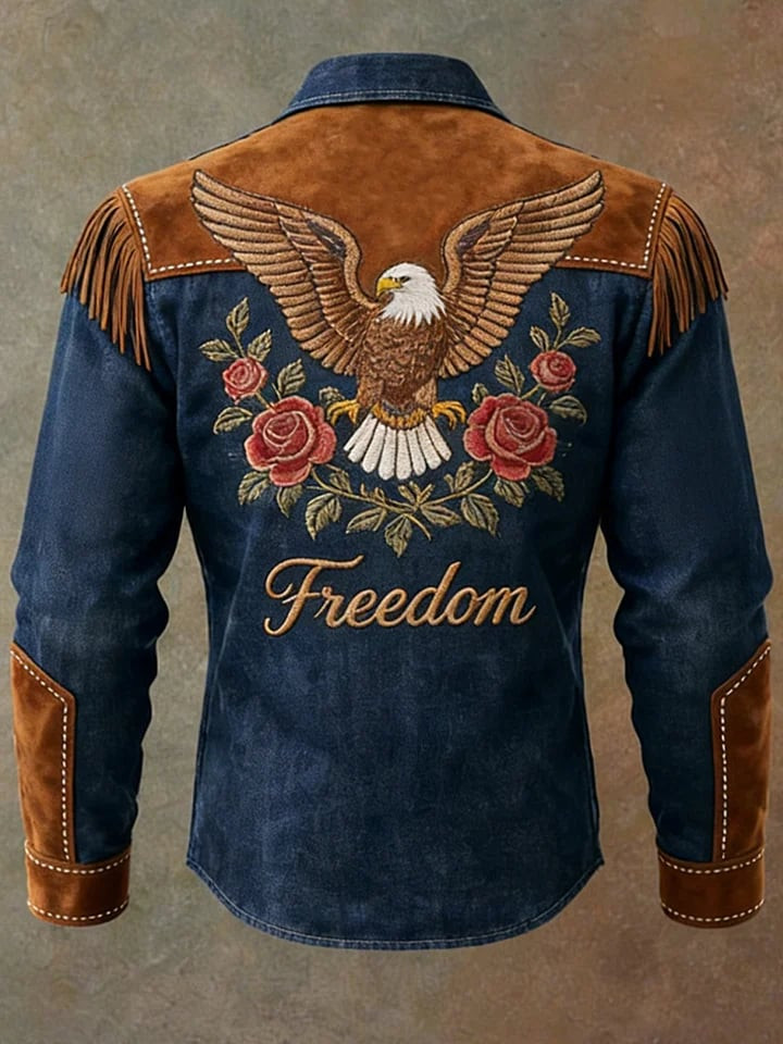 Eagle Freedom Floral Button Up long Sleeve Shirt USA 250th Anniversary Patriotic Clothing