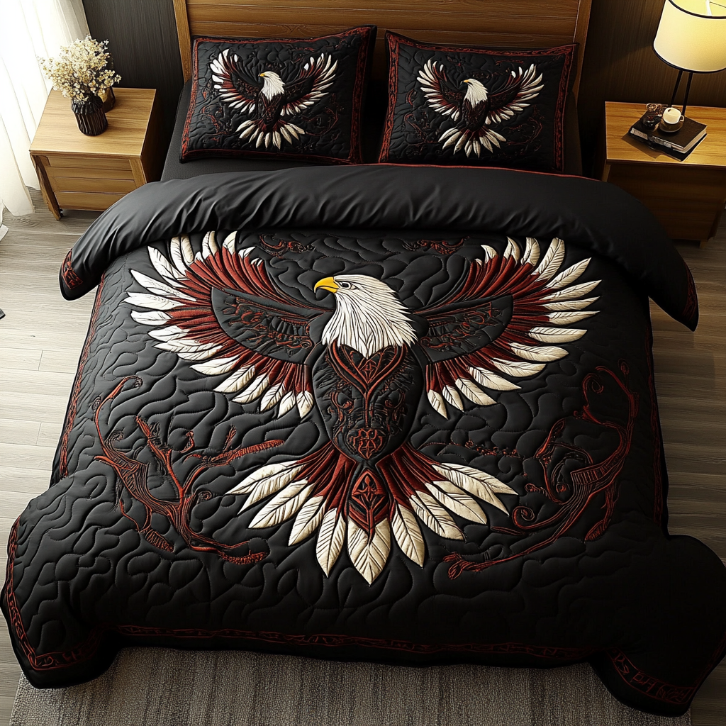 Eagle Glory Quilted Bedding Set Cute Room Decor Best Eagle Items Gifts