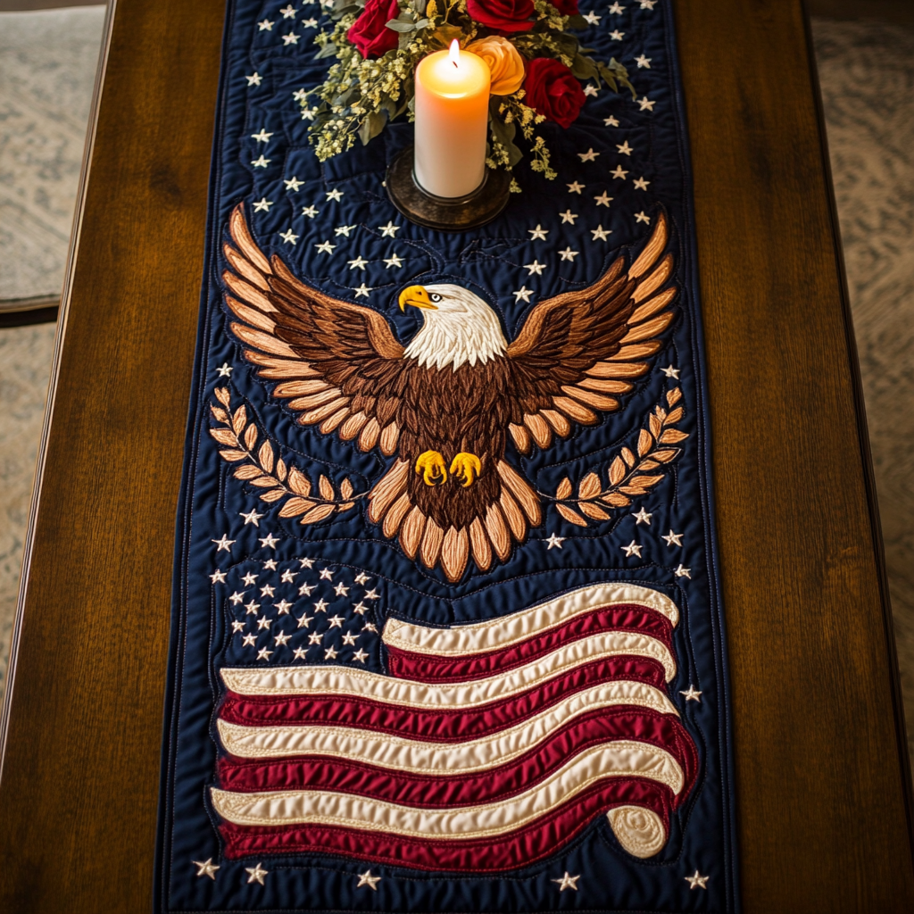 Eagle Glory Quilted Table Runner Dinner Table Decor Ideas Patriotic Themed Gifts