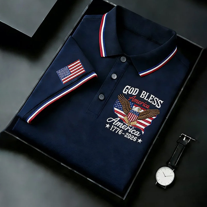 Eagle God Bless America 1776 2026 Polo Shirt Fourth Of July Clothes Patriotic Present Ideas