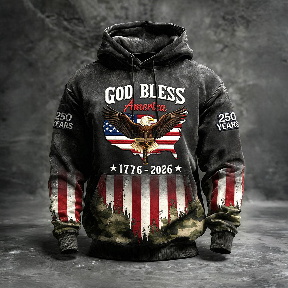 Eagle God Bless America 250 Years Of Freedom Vintage Hoodie 1776 2026 Merch Gift For Men