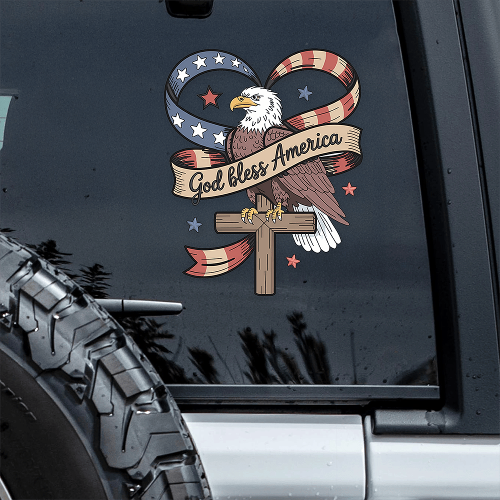 Eagle God Bless America Car Window Decal Car Window Sticker Fourth Of July Gift Ideas