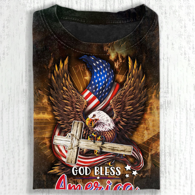 Eagle God Bless America Faith Vintage T-Shirt Christian Themed America's 250 Birthday Clothing