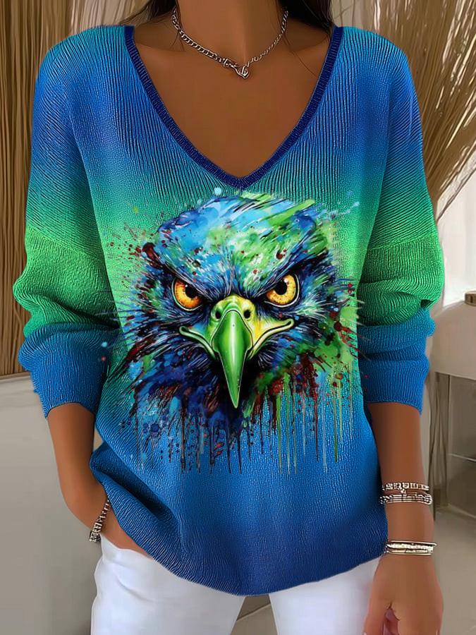 Eagle Head Football V-Neck Long Sleeve Shirt Game Day Football Apparel Present Ideas