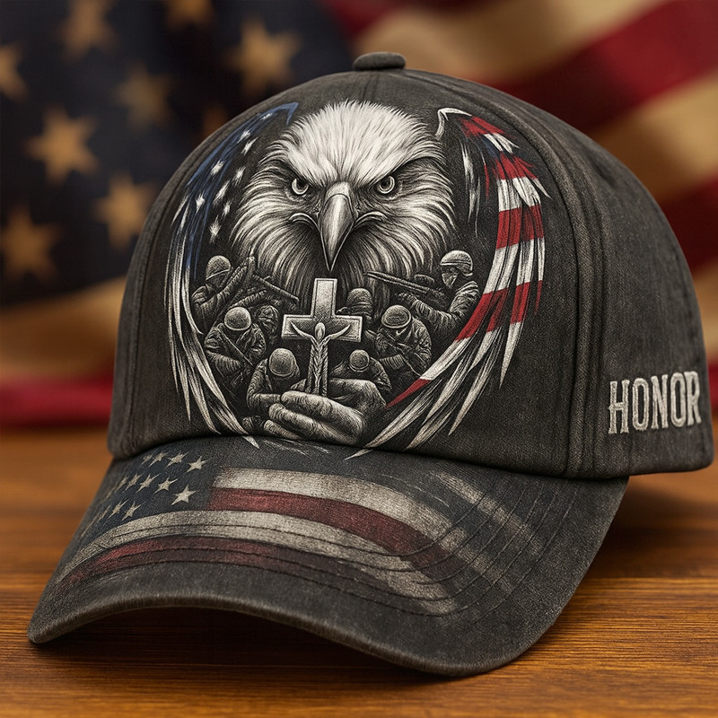 Eagle Honor US Veteran Hat American Flag Patriotic Veteran Baseball Cap Gifts For Proud Dad