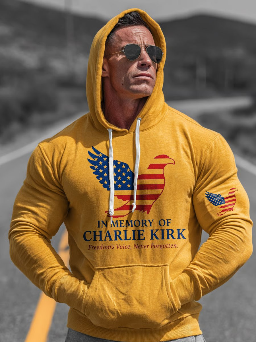Eagle In Memory Of Charlie Kirk Hoodie Freedom's Voice Never Forgotten Kirk Freedom Merch