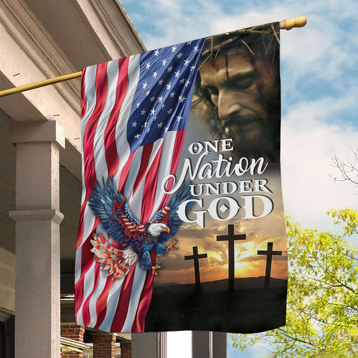 Eagle July 4th Jesus Garden Flag One Nation Under God Independence Day Gift For Jesus Lovers