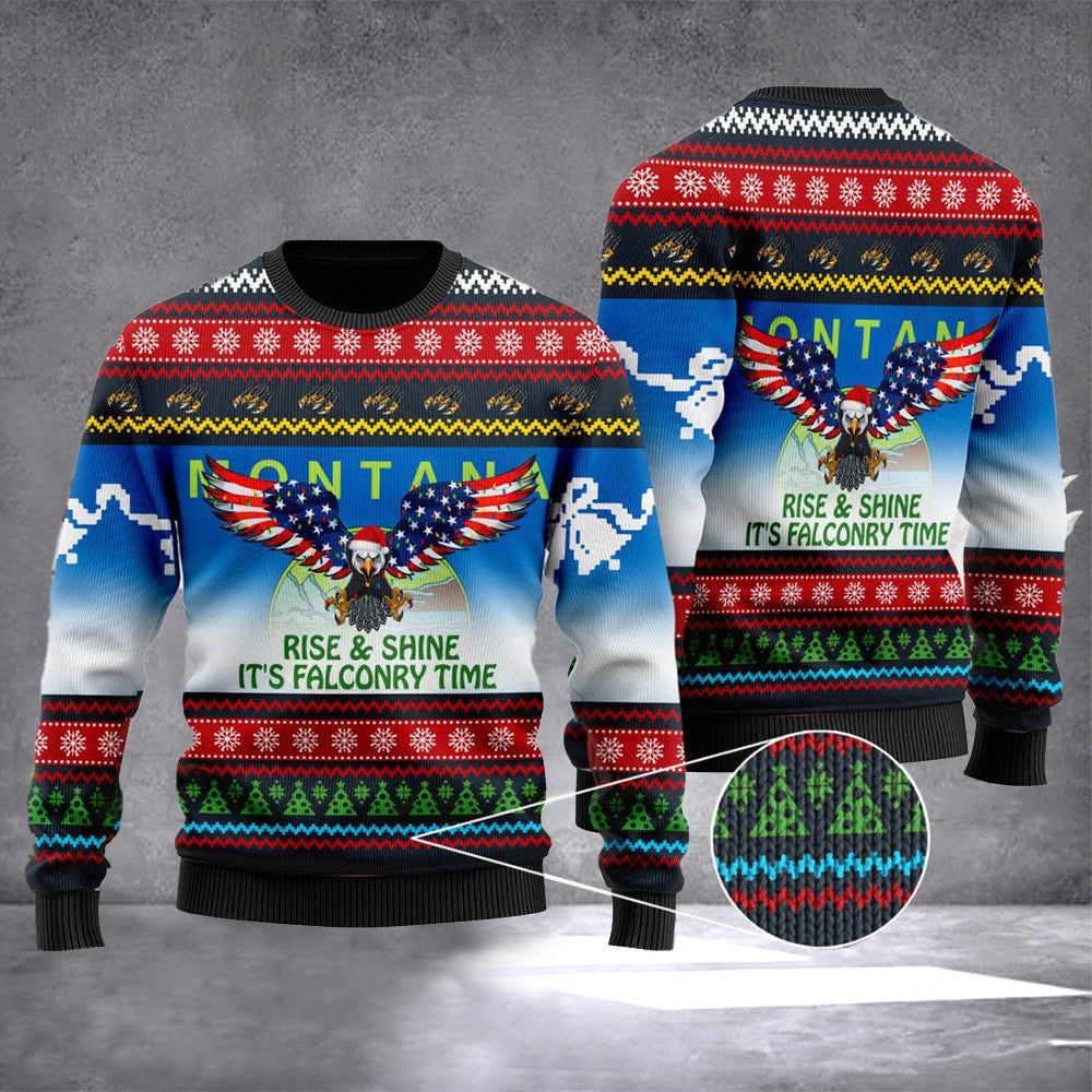 Eagle Montana Rise And Shine It'S Falconry Time Sweater Ugly Christmas Sweater