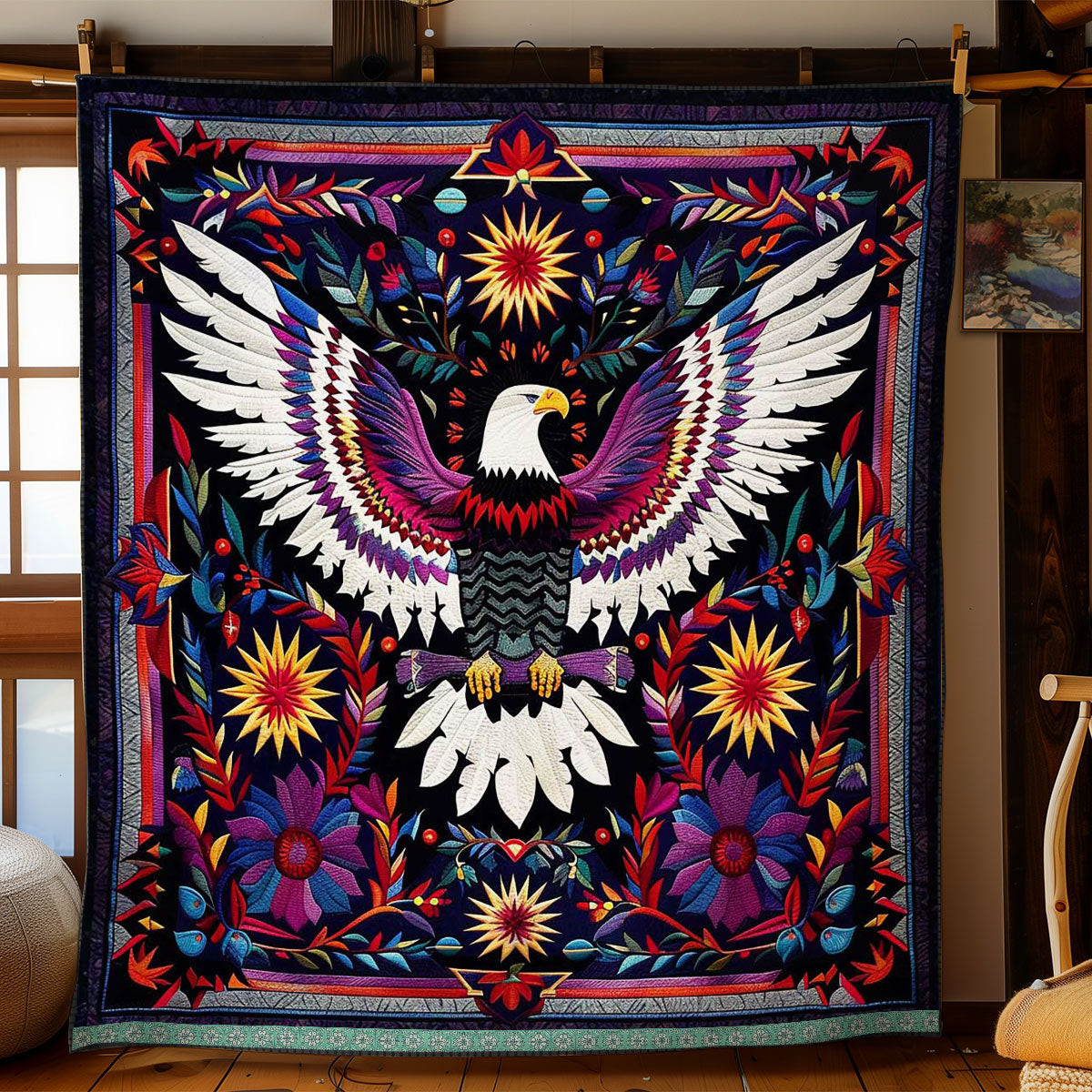 Eagle Native American Holiday Christmas Quilt Blanket Native Gifts For Men Women