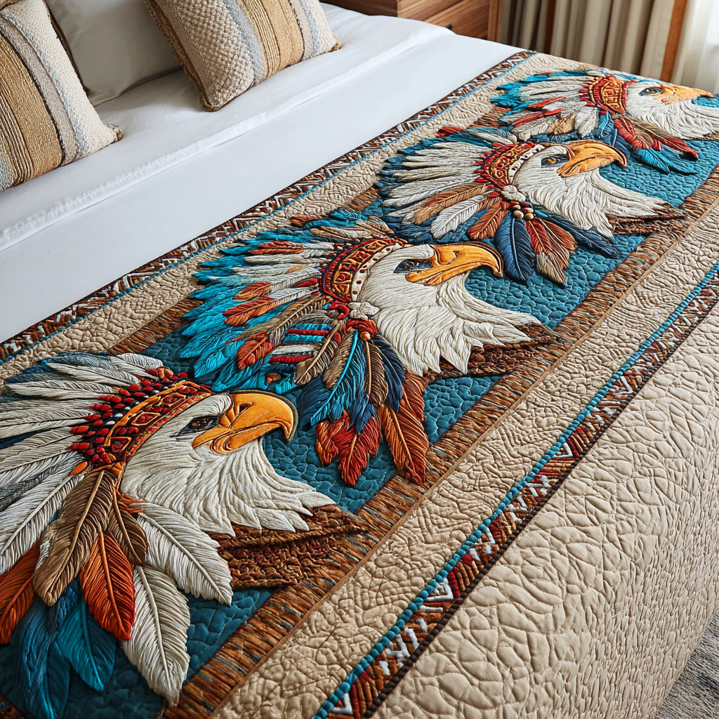 Eagle of Freedom Quilted Bed Runner Bed Decorations Native American Themed Gifts