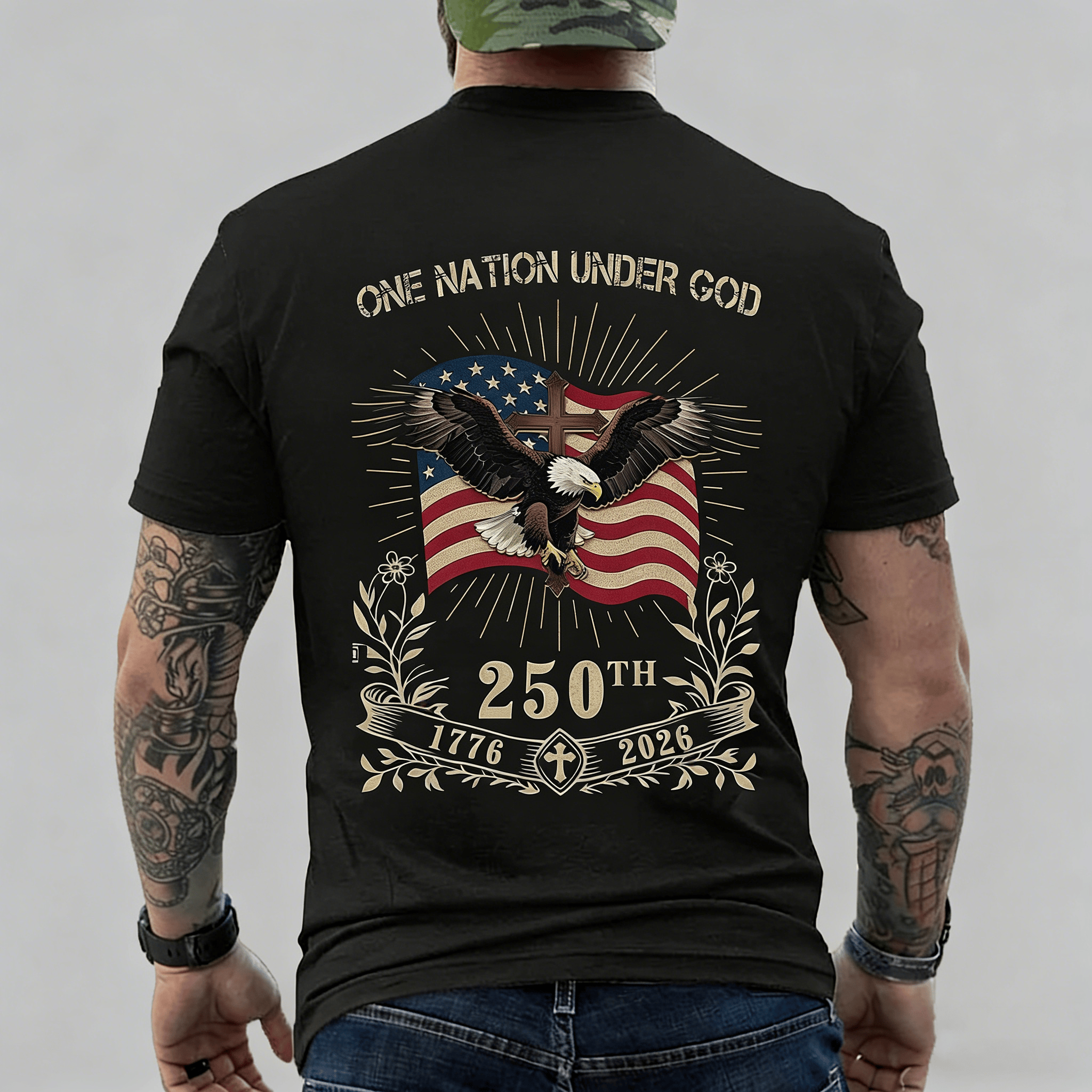Eagle One Nation Under God T-Shirt 250th Anniversary Clothes Gift For Him