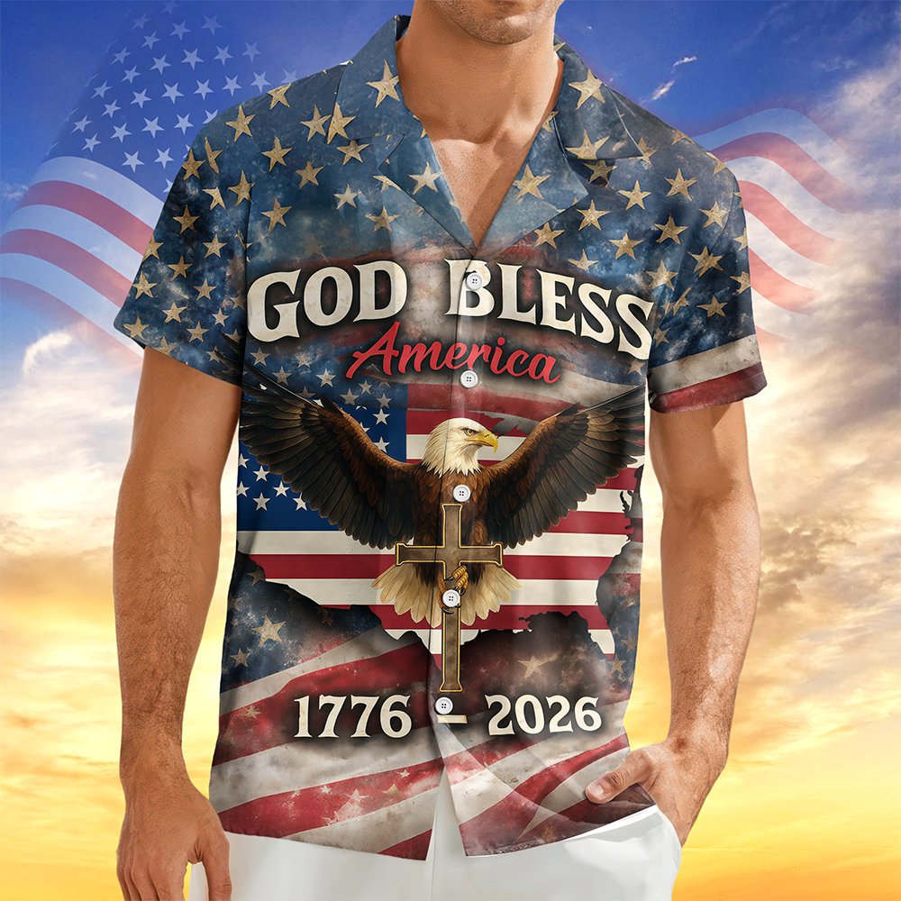 Eagle Patriotic 250th Anniversary Hawaiian Shirt God Bless America Eagle 1776 Clothes