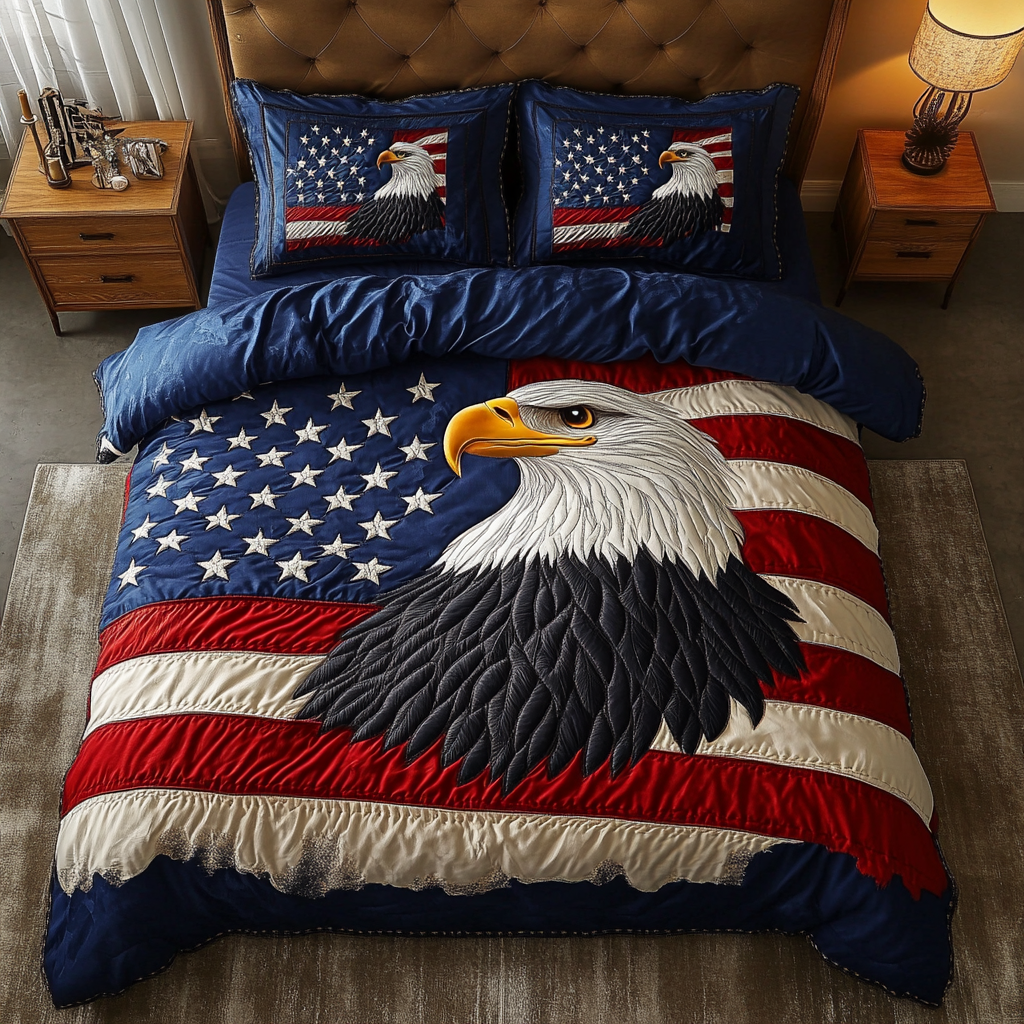 Eagle Patriotic Quilted Bedding Set Aesthetic Room Decor Patriotic Unique Eagle Gifts