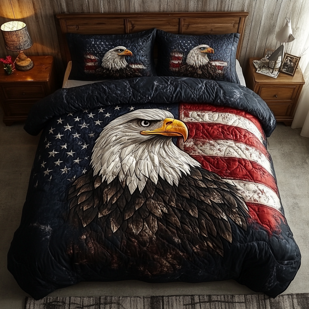 Eagle Patriotic Quilted Bedding Set Aesthetic Room Decor Patriotic Unique Eagle Gifts