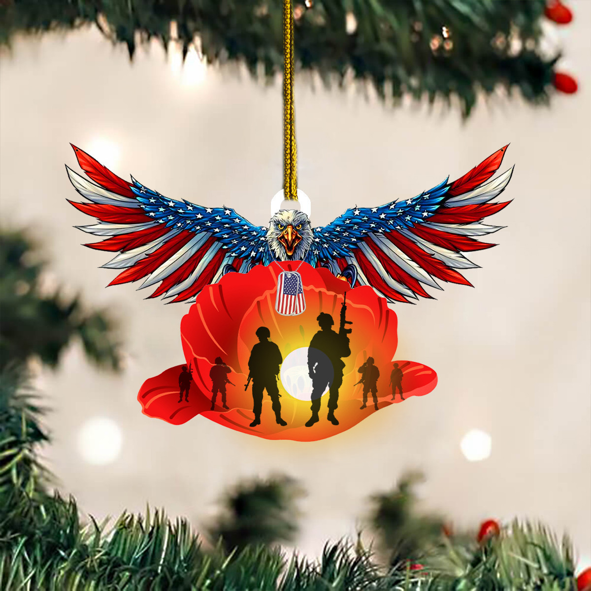 Eagle Poppy American Soldier Veteran Ornament Patriotic Honor Veteran Remembrance Ornament